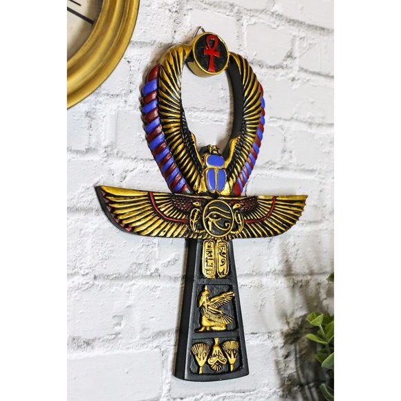 Ebros Crux Ansata Egyptian Golden Ankh With Winged Scarab Maat And Eye Of🌼 - Picture 7 of 7
